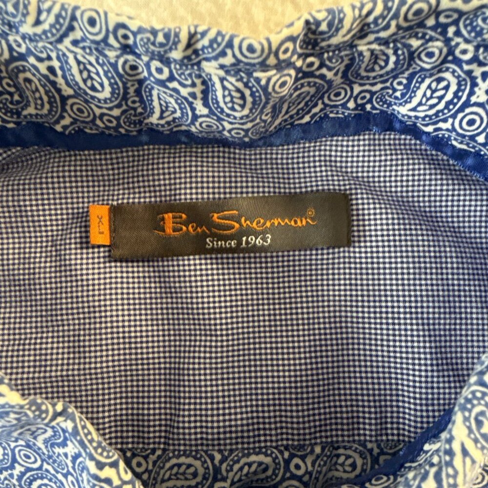 Ben Sherman Mens Button Down Shirt XL Paisley Long Sleeve Blue/White 100% cotton - Picture 4 of 10